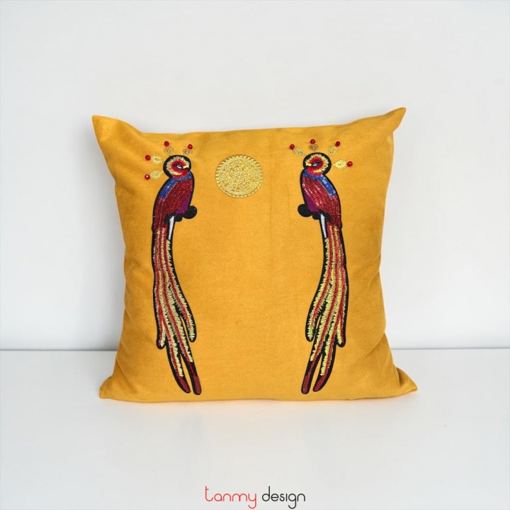 Cushion cover embroidered with two peacocks 45x45 cm